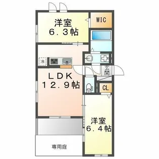 アベニール中道【1階】の間取り