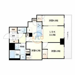ジオタワー大阪十三【22階】の間取り