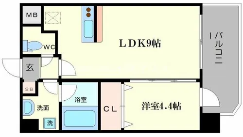 スプランディッド難波Ⅰ【9階】の間取り