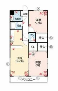 ノースフィールドユタカ【206号室】の間取り