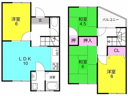 甲陽園日之出町テラスハウス【1号室】の間取り