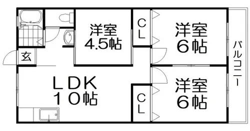 中西マンションB棟【2階】の間取り