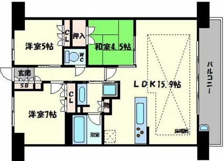 メイツブラン大阪城公園【13階】の間取り