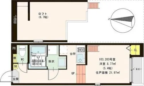 SQUARE WOOD OMIYA【2階】の間取り
