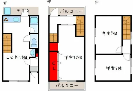 大阪府八尾市福万寺町南4丁目【テラスハウス】の間取り