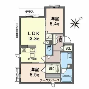 シャーメゾン ルーナ ノワ【0103号室】の間取り