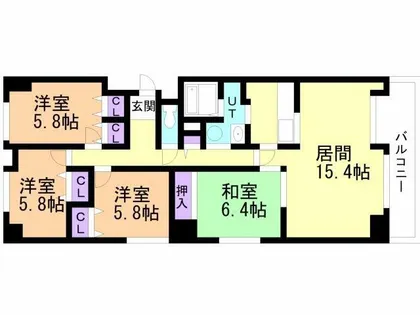 ハイライフ室蘭【403号室】の間取り