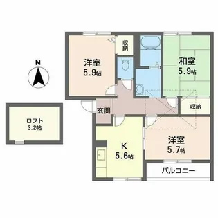 葛城gardensB【B201号室】の間取り