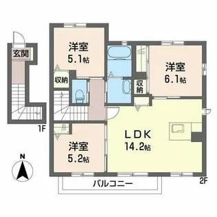 ラフィネ梅美台【2階】の間取り