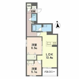 カーメスト プレイス【0202号室】の間取り