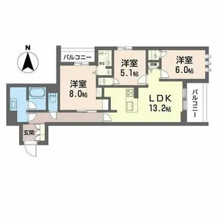 エクレール ヴェール シャーメゾン西院【2階】の間取り