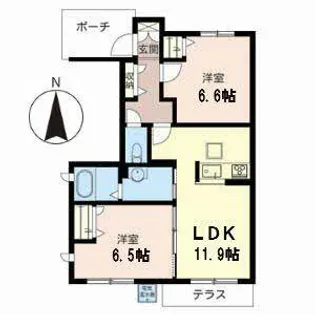 ドゥ エール 洛北【0101号室】の間取り