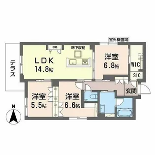 シャーメゾン北田辺【0101号室】の間取り