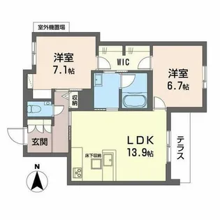 シャーメゾン北田辺【0102号室】の間取り