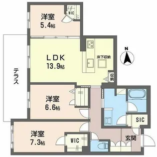 フレシア天王寺【1階】の間取り