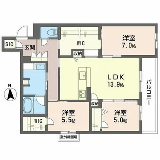 フレシア天王寺【3階】の間取り