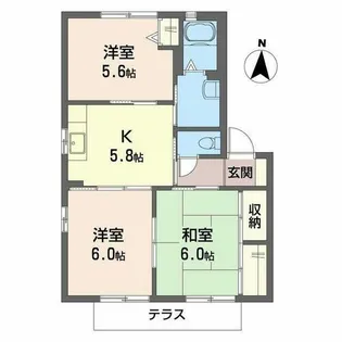 ディアコートA・B・C・D・E・F【E102号室】の間取り