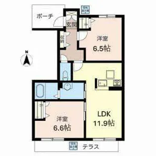 シャーメゾン紀寺A・B【1階】の間取り
