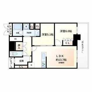 大阪ひびきの街ザ・サンクタスタワー【15階】の間取り