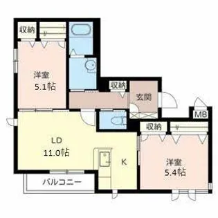テラス新中通【0201号室】の間取り