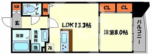 ルクレ阿波座レジデンス【2階】の間取り