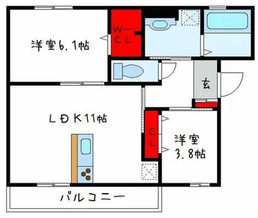 エクセレント曙川東Ⅱ【1階】の間取り