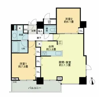 クロスレジデンス大阪新町【24階】の間取り