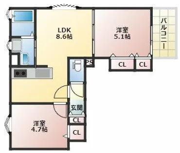 クリエオーレ西郷通【2階】の間取り