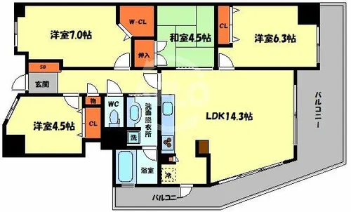 カスタリア阿倍野【9階】の間取り