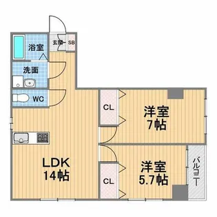 甲子園第2松並ハイツ【1階】の間取り