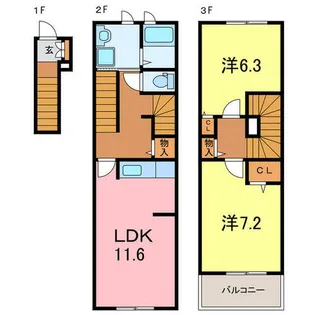 愛知県刈谷市恩田町1丁目【テラスハウス】の間取り