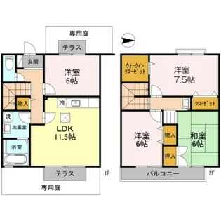 兵庫県尼崎市瓦宮2丁目【テラスハウス】の間取り