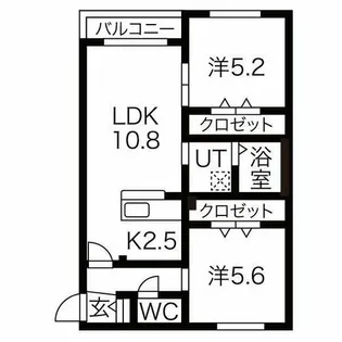 cortile曙B(コルティーレ曙B)【101号室】の間取り