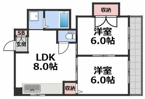 グローバル夕陽ヶ丘【7階】の間取り
