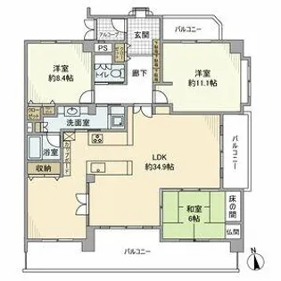 ダイアパレス本山【5階】の間取り