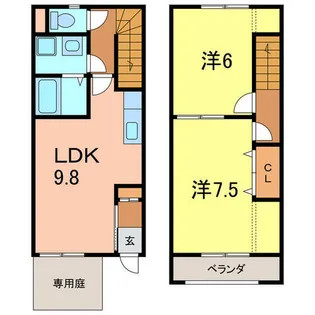 愛知県安城市桜井町下谷【テラスハウス】の間取り