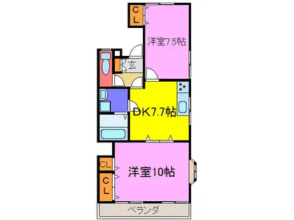 ウエストリバー【108号室】の間取り