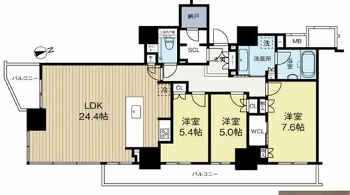 リバーガーデンタワー上町台筆ヶ崎【13階】の間取り