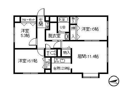 宝来中央ハイツ【1-C号室】の間取り
