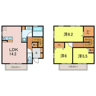 愛知県刈谷市今川町帆落田【テラスハウス】の間取り