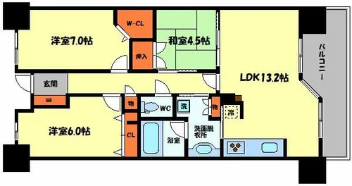 カスタリア阿倍野【6階】の間取り