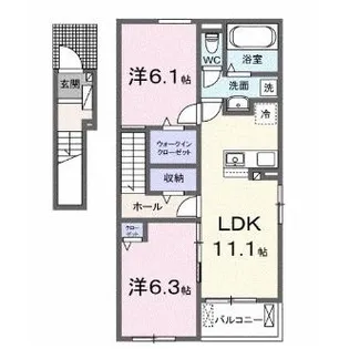 カーサ K スワン Ⅱ【2階】の間取り