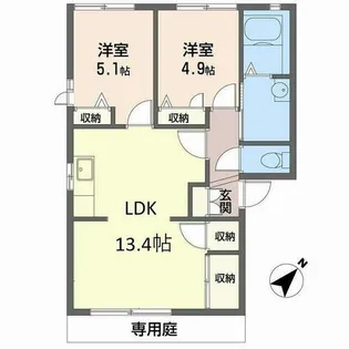 ヴィラ・シャンピニヨンIIE【0101号室】の間取り
