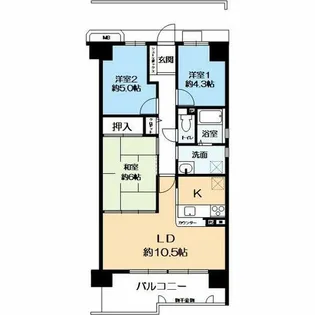 RICウエストコート4番街東棟2番館【6階】の間取り
