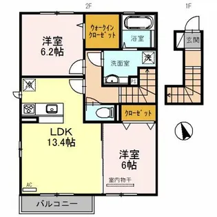 ラッジョ・クラルテクラルテ【202号室】の間取り