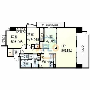 ルネ天王寺勝山【15階】の間取り