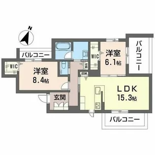 コートヤード元八事【0201号室】の間取り
