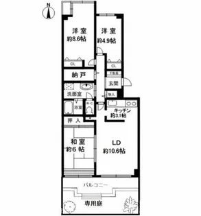 六甲グランドヒルズ2号館【1階】の間取り