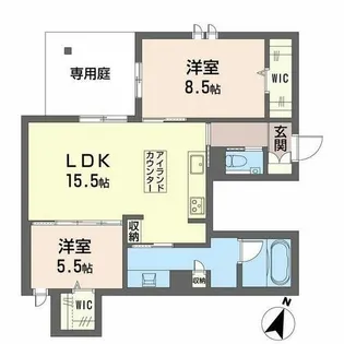 コートヤード元八事【0102号室】の間取り