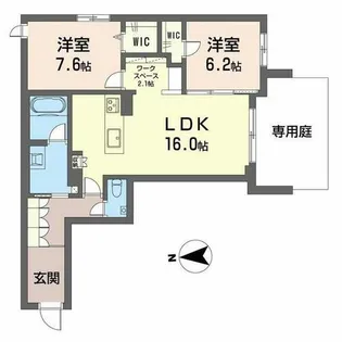 カーサ グリシーナ 北原【0103号室】の間取り
